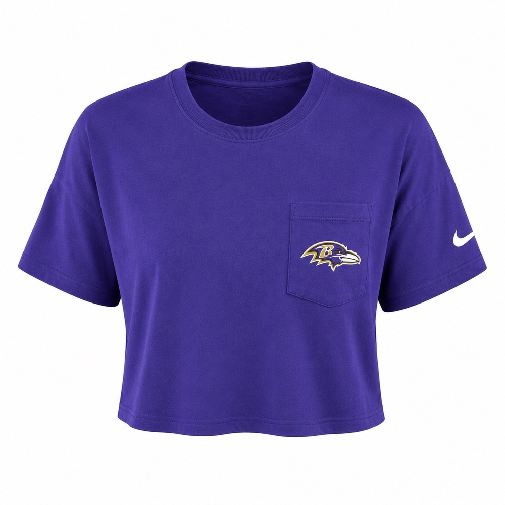 Nike NEW Baltimore Ravens‎ NFL Womens Purple Cropped Pocket T-Shirt Large sporty